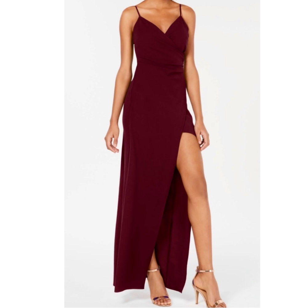 Burgundy V neck Slit Maxi Dress Goen